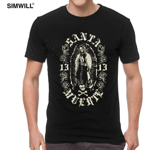 Gothic Santa Muerte T Shirt Men Novelty Short Sleeves Cotton Lady of Holy Death Tee Mexican Skull T-Shirt Horror harajuku Tops