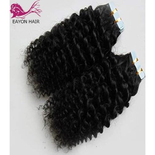 Deep Curly Tape in Human Hair Extensions 100g 40pcs Machine Made Adhesive Tape Hair Brazilian Remy Hair Natural Color 1# 2# 4