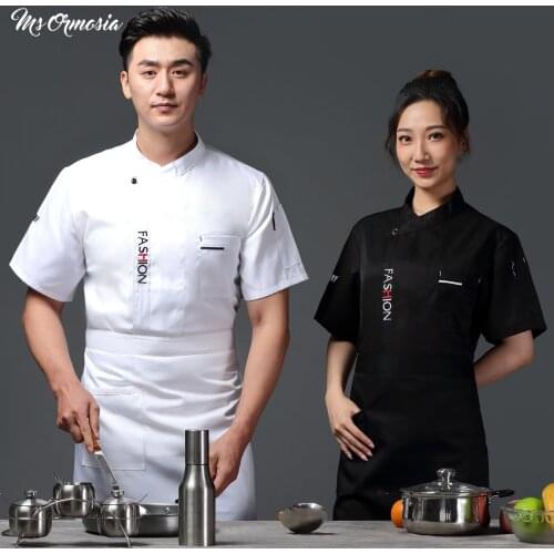 Quality Chef Uniform Chef Jacket Women Men Restaurant Cooking Clothes Short Sleeve Hotel Barbershop Kitchen Cafe Work Clothes