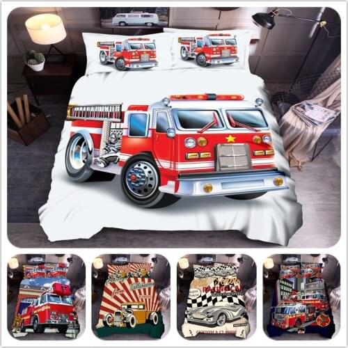 Fire Truck 2/3Pcs Bedding Set Home Textile Warm Duvet Cover Pillowcase Bedclothes Bedding Set Single Double Bedline Dropship