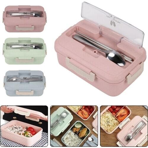 Compartments Microwave Lunch Box Wheat Straw Food Container Kids Men Women Cute Japanese Style Bento Box With Spoon Chopsticks