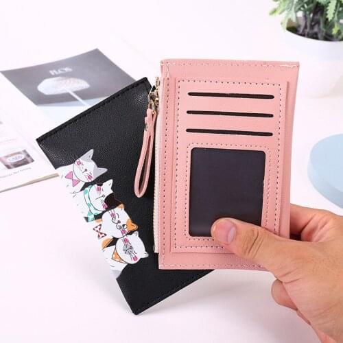 Short Lady Purses Women Wallets Candy Colors PU Leather Girls Purse Clips Moneybags Female Wallet Cards Holder Chain Pendant Bag
