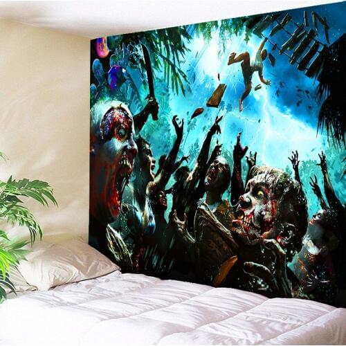 Bloody Zombie War Halloween Tapestry Art Home Decor Wall Hanging Blue Wall Rug Carpet Funny Decorative Tapestries Big Blanket