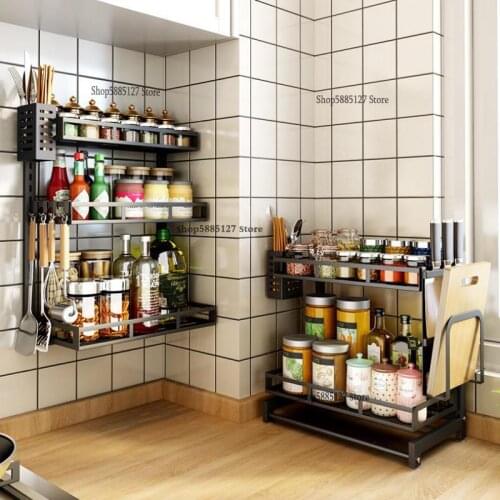 Kitchen rack wall-mounted punch-free multifunctional storage supplies household condiment seasoning rack