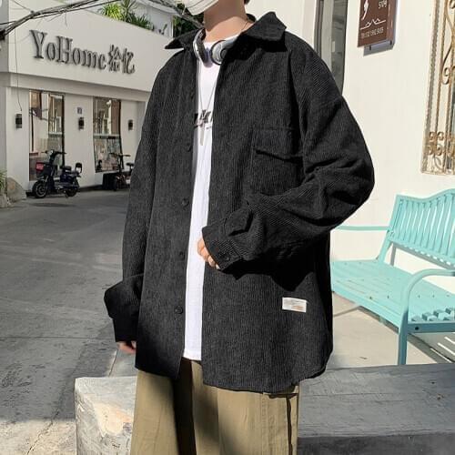 Mens Loose Jacket Corduroy Solid Color Classic Jackets Lapel Male Clothes Long Sleeve Loose Casual Sports Mid-length Outerwear