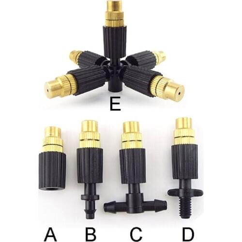 6mm Screw Micro Drip Irrigation Misting Brass Nozzle Spray Sprinkler Head 4/7mm Barb Tee Water Hose Connector Garden Watering