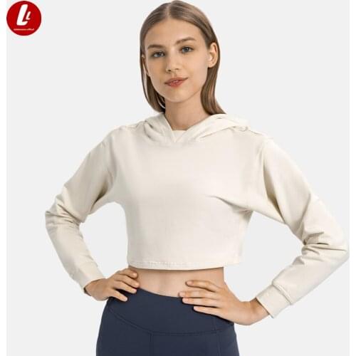 LULUBANANA EVERYDAY Terry Cotton Long Sleeve Workout Cropped Hoodies Women Comfy Workout Sport Sweatshirts Leisure Gym Pullover