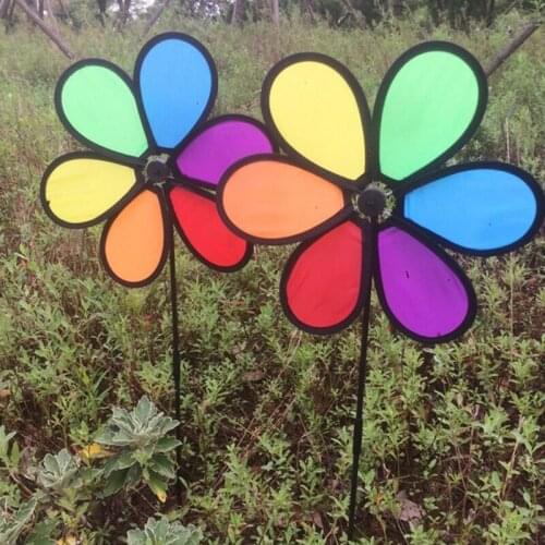 New Colorful Rainbow Dazy Flower Spinner Wind Windmill Garden Yard Outdoor Decor 50cm long
