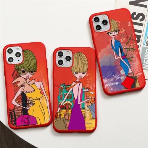 Fashion shopping girl Phone Case For iPhone XS MAX 11 Pro X XR 7 8 6 Plus Candy Color red Soft Silicone Cover