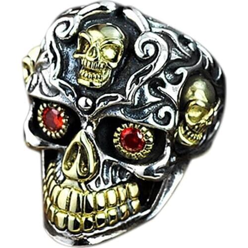 Gothic Punk Mens Skull Ring Retro Personality Red CZ Inlaid Mens Accessories Motorcycle Accessories Jewelry Gift