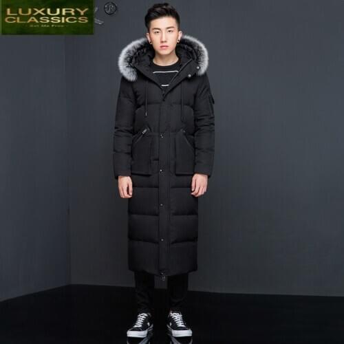 Real Fox Fur Hooded Winter Down Coat Men Clothes 2021 Streetwear X-Long 90% White Goose Down Jacket Male Parkas Hiver 07