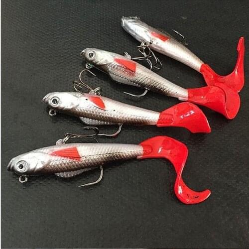 New Hot Sales Red Fishtail Fishing Lures Lead Coating Soft Bait Fishing Tackle Swimbait