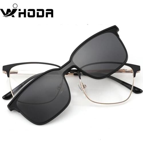 Myopia Polarized Sunglasses Men 2 In 1 Magnetic Clip On Glasses TR90 Optical Prescription Eyewear metal Frames Eyeglasses F2034