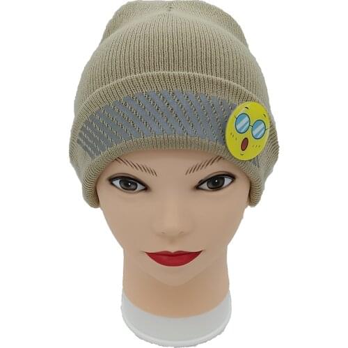Autumn and Winter Trend Thickened Versatile Knitting Warm Pure Color Reflective Design Childrens Hat Safety Helmet Beanies