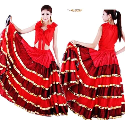 Flamenco Dress Dance Costumes for Women Spanish Gypsy Skirt Stage Performance Indian Oriental Clothes Red Skirts Party Outfit
