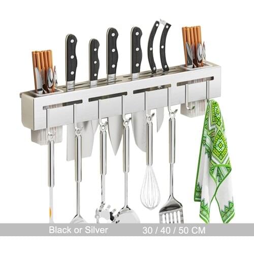 Kitchen-Shelf Storage Rack, Wall-Mounted Multifunctional Utensils Storage Rack for Knife Rest, Shovel and Chopsticks