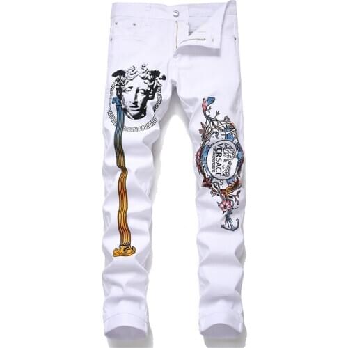 Best Selling Printed Mens Sweatpants White Slim Stretch Straight Pencil Pants 2020 Autumn Mens Street Casual Pants Sweatpants
