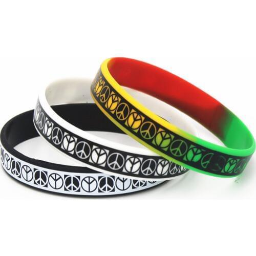 1PC Fashion Jewelry Punk Rock Silicone Wristband Black White Color Sports Bracelets&Bangles Rubber Charm for Adults Gifts SH129