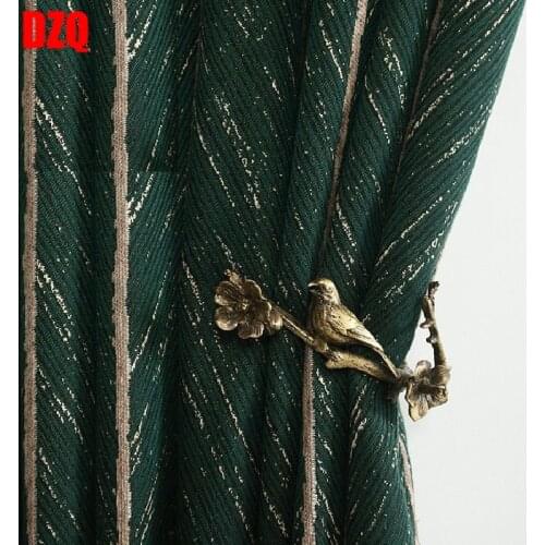 Nordic Ins Curtains for Living Room Bedroom American Light Luxury Retro Green Fish Bone Curtains Finished Product Customization