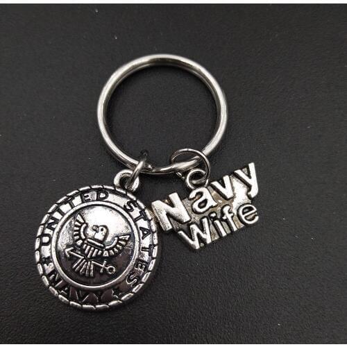 United States Navy Wife Charm Keychains Stainless Steel Keyring DIY Handmade Jewelry Accessories for Women