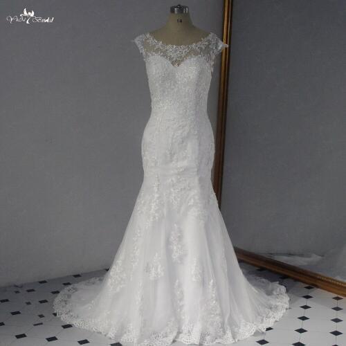 RSW1472 Scoop Neckline Cap Sleeves Mermaid Wedding Dress Plus Size