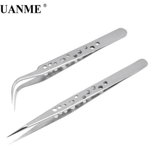 UANME Anti-static Sharp tips Tweezers Magnetical Curved Straight Precisely Stainless Forceps Phone Repair Hand Tools Sets