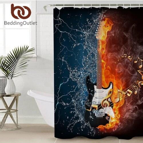 BeddingOutlet Bass Guitar Bath Curtain 3D Printed Waterproof Bathroom Curtain Fire And Water Shower Curtain Music Vivid Curtain