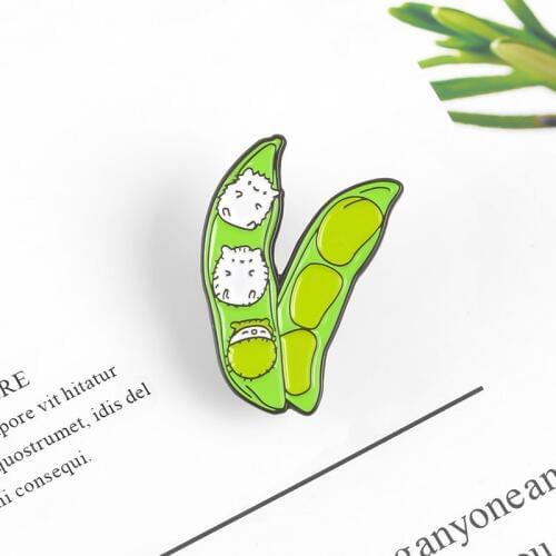 Green Pea Cat Metal Enamel Brooch Cute Cartoon Hedgehog Pin Pin Fun Trendy Costume Backpack Jewelry Accessories Gifts for Kids