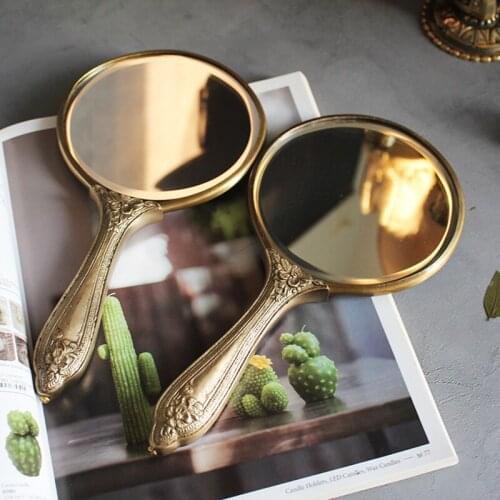 Nordic Style Mirror зеркало Light Luxury Lovely Handmade Brass Round Hand-held Carved Antique Vanity Mirrors Creative Decoratio