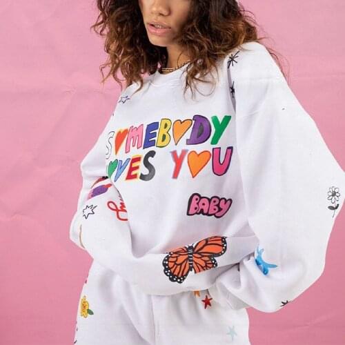 Womens Clothes Hoody Winter Harajuku Y2k White Sweatershirts Womens Casual Loose Pullover Printing Vintage Crewneck Long Sleeve