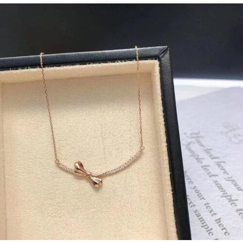 Bowknot 18K Rose Gold AAAAA Zircon Pendant 925 Sterling Silver Wedding Pendants Necklace For Women Party Choker Jewelry Gift