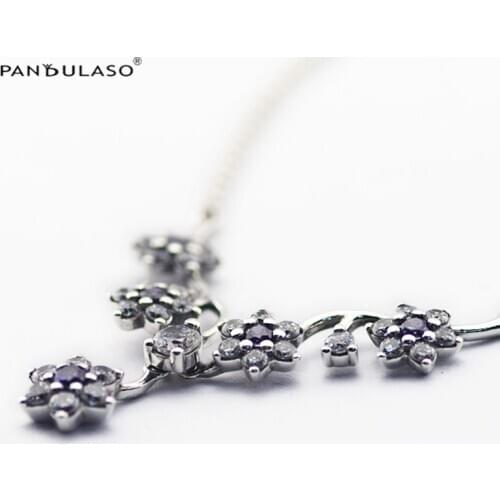 Forget Me Not Purple Clear CZ Necklace & Pendant 925 Sterling Silver Jewelry Necklace For Woman Elegant Fashion Jewelry