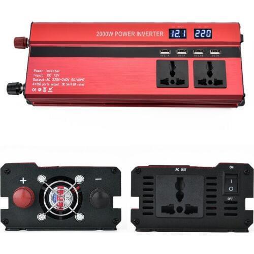 12v 220v Converter 2000W Car LED Inverter DC 12 v to 220v 4 USB Ports Charger Veicular Car Power Inverter Dual Display Inversor