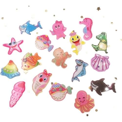 17pcs Colorful Glitter Sea World Flatback Acrylic Sheet Rhinestone Scrapbook Wedding Embellishments Hair Clip Accessories
