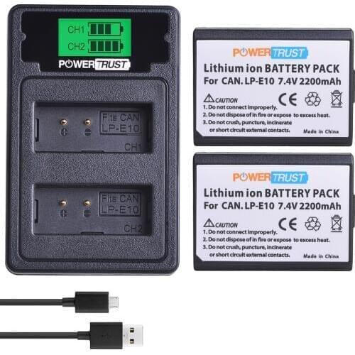 2pcs LP-E10 LP E10 LPE10 Battery+LCD USB Dual Charger with Type C Port for Canon EOS 1100D 1200D Kiss X50 X70 Rebel T3 T5