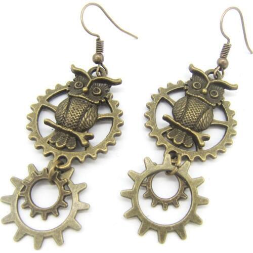 2018 Cykopv New Collectin Cute Owls with Dangle Gear Rings Female`s Steampunk Charm Earrings