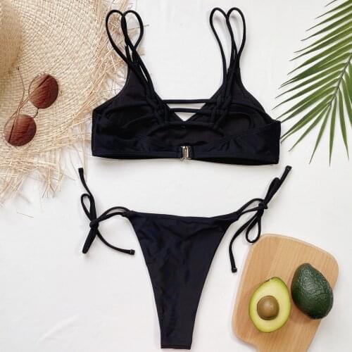 2021 New Summer Female Black Sport Split Swimsuit Simple Sexy Bikini with Straps Bathing Suit Beach Wear Swimwear for Women