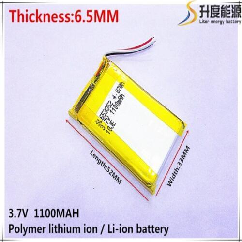 3.7V,1100mAH [653352] PLIB (polymer lithium ion / Li-ion battery ) for Smart watch,GPS,mp3,mp4,cell phone,speaker