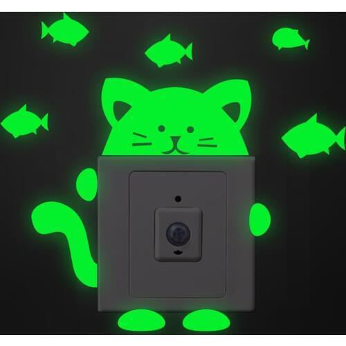 3D Luminous Swith stickers stickerBedroom Wall Decoration Switch Vinyl Art Mural Decor Cat and fish Wall Sticker
