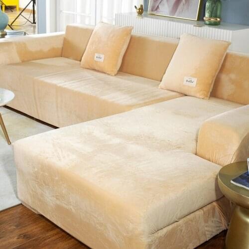 Velvet Plush L Shaped Sofa Elastic Furniture Couch Slipcover for Living Room Stretch Slipcover Couch Cover with Pillowcase