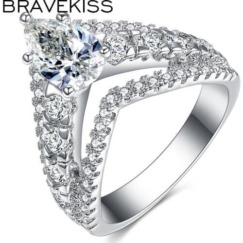 BRAVEKISS V Shape Crown Ring For Wife Ladies Cubic Zirconia Engagement Rings Ringen Voor Vrouwen Jewellery BUR0398