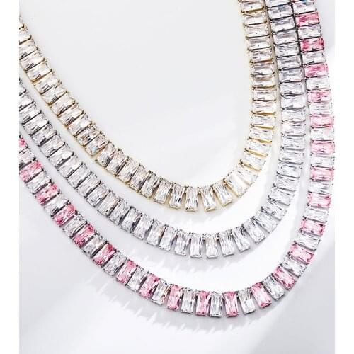 10mm AAA+ Cubic Zirconia Set Bling Iced Out 1 Row CZ Stone Tennis Chain Choker Necklace for Men Women Hip Hop Rapper Jewelry