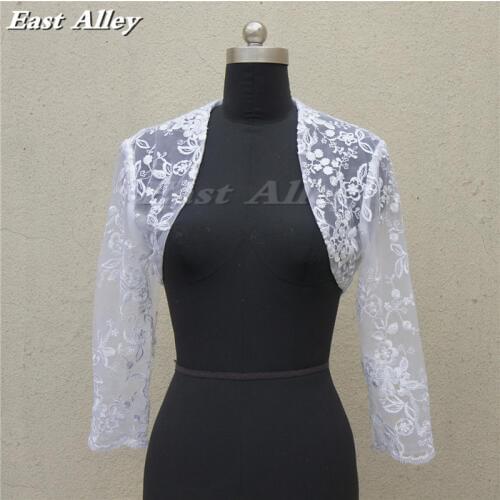 Ivory and White Three Quarters Sleeve Full Lace Jacket Bridal Boleros Shrug Wrap Coat High Quality Size S M L XL 2XL 3XL