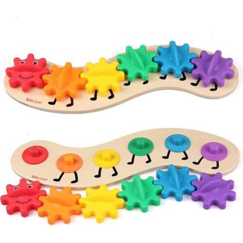 35CM Kids Colorful Gear Caterpillar Toys Wooden toy Educational Toys Wood Intelligence Baby DIY Toy