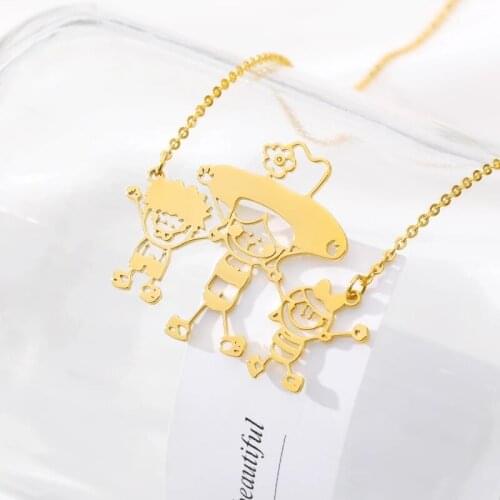 Customized Children Drawing Necklace Kids Artwork Personalized Custom Photo LOGO Pendant Necklace Jewelry For Mom Grandma Gifts