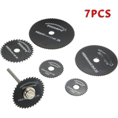 7pcs/Set HSS Circular Saw Blade 22/25/32/35/44/50mm Metal Steel Woodworking Cutting Discs +1 Rod For Dremel Rotary Abrasive Tool