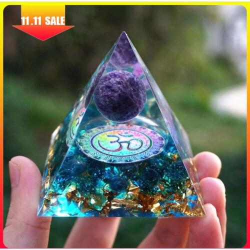 Orgone Pyramid Amethyst Peridot Healing Crystal Energy Generator Blanacing Orgonite Pyramide EMF Protection Meditation Yoga Tool