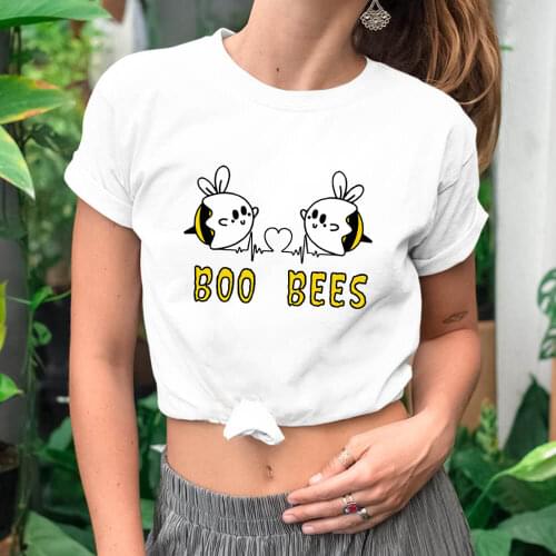 Boo Bees Hearbeat Ghost Bee Halloween 100%Cotton Women Tshirt Unisex Funny Summer Casual Short Sleeve Top Halloween Party Shirt