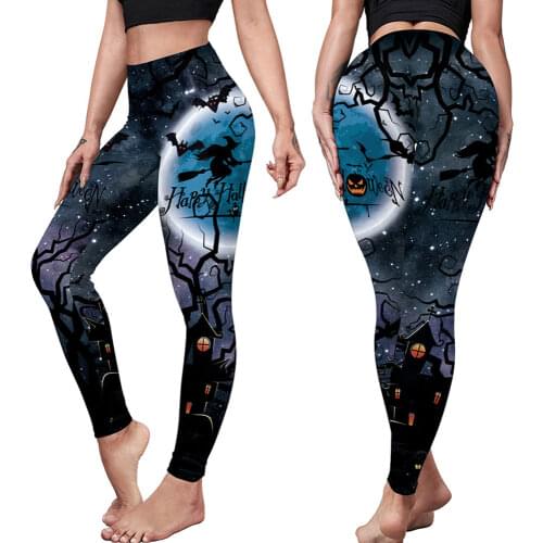Halloween Digital Printing Elastic Womens Sports Trousers Yoga Pants Peach Hip Elastic Leggings Running Pants