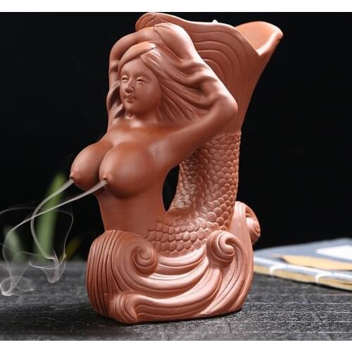 Ceramic Mermaid Backflow Incense Burner SmokeWaterfall Incense Burner Holder Home Decor Crafts Creative Incense Base Ornaments